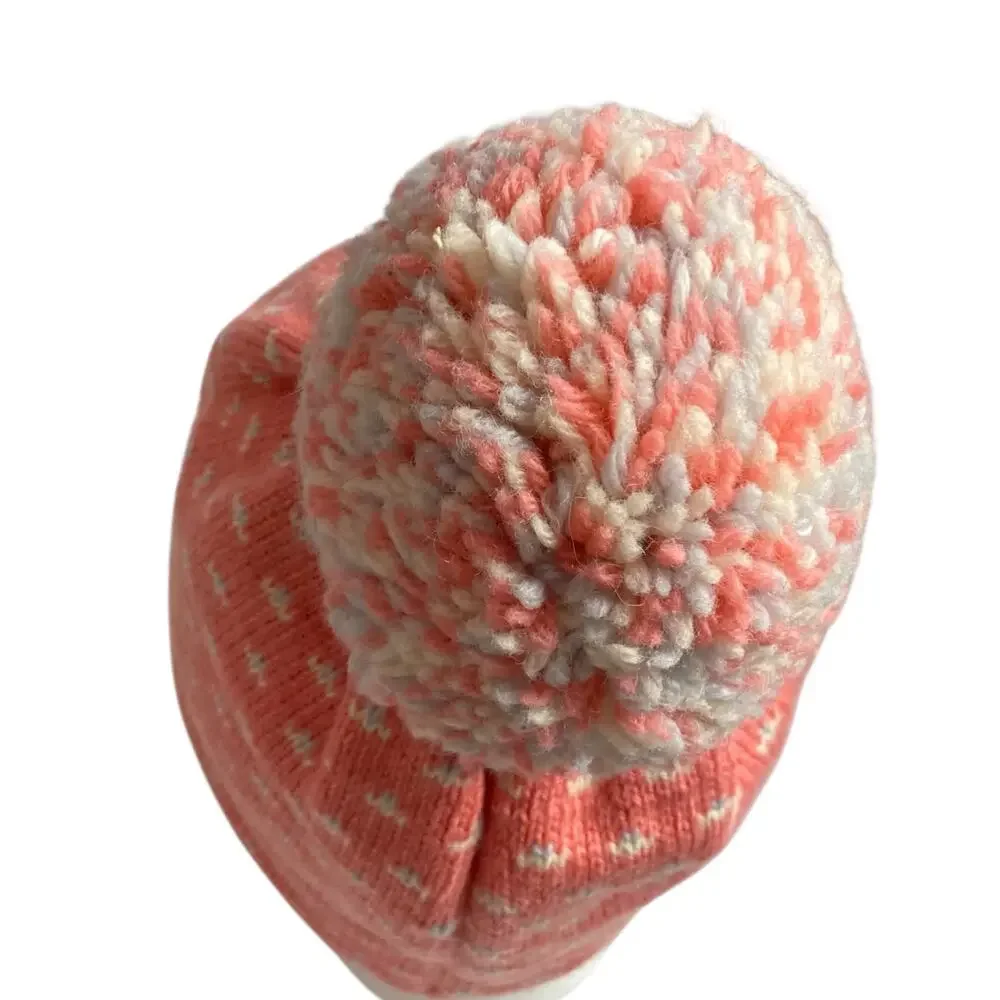 Vintage 80s Serac Wool Beanie Pink Birdseye Print Pom Pom Womens Ski Hat USA